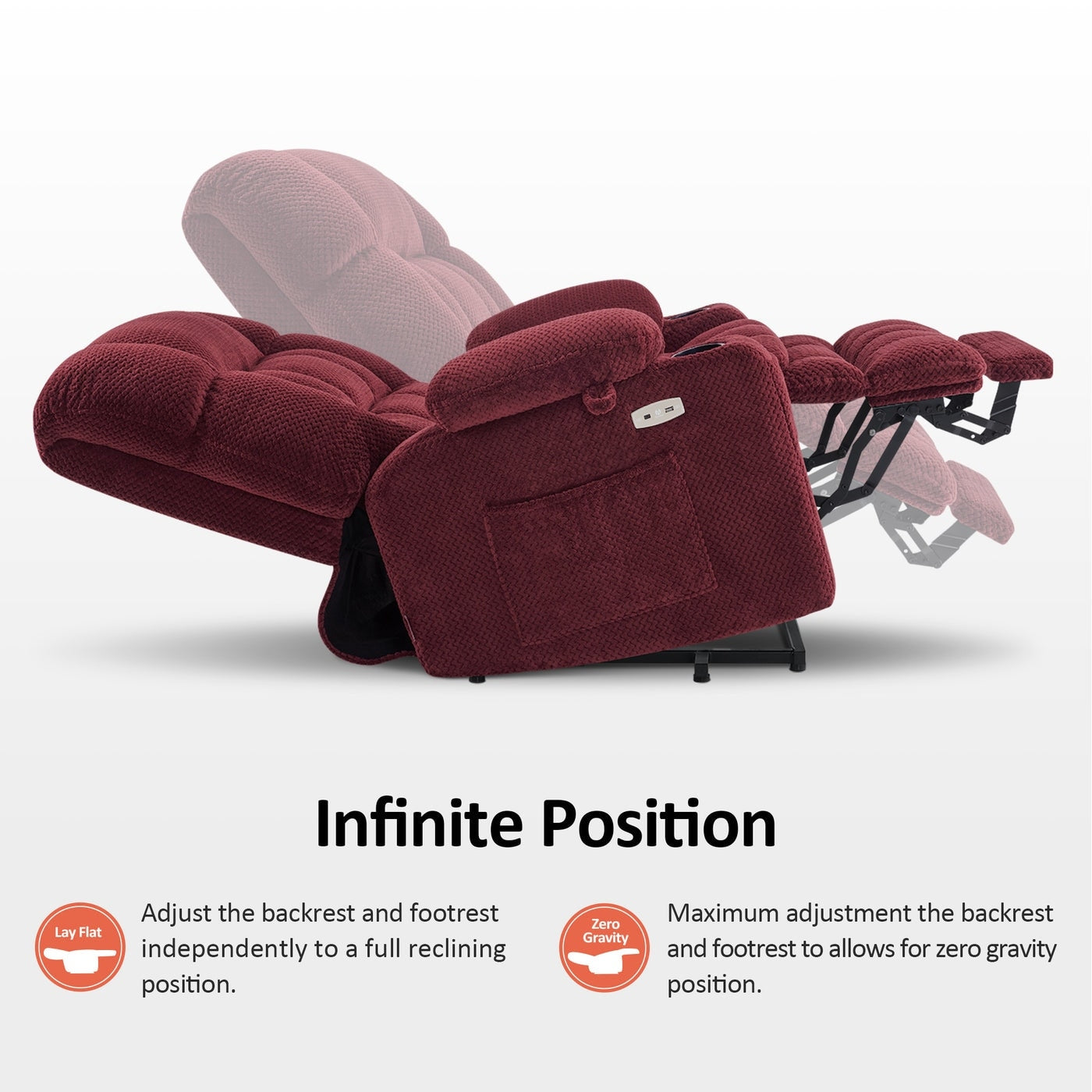 Fauteuil inclinable électrique à double moteur MCombo, petit format, avec massage et chauffage, positions infinies, ports USB, tissu 7893