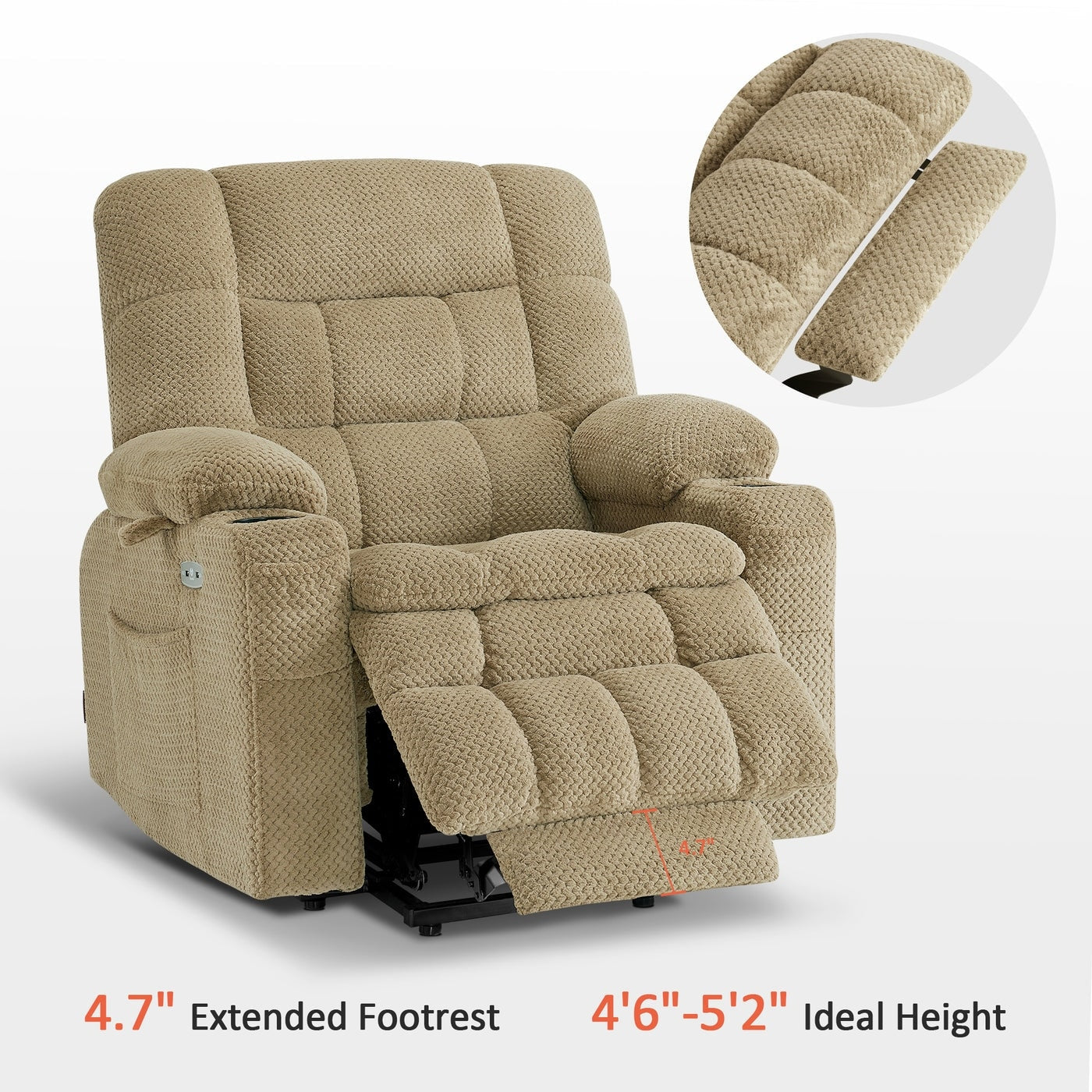 Fauteuil inclinable électrique à double moteur MCombo, petit format, avec massage et chauffage, positions infinies, ports USB, tissu 7893