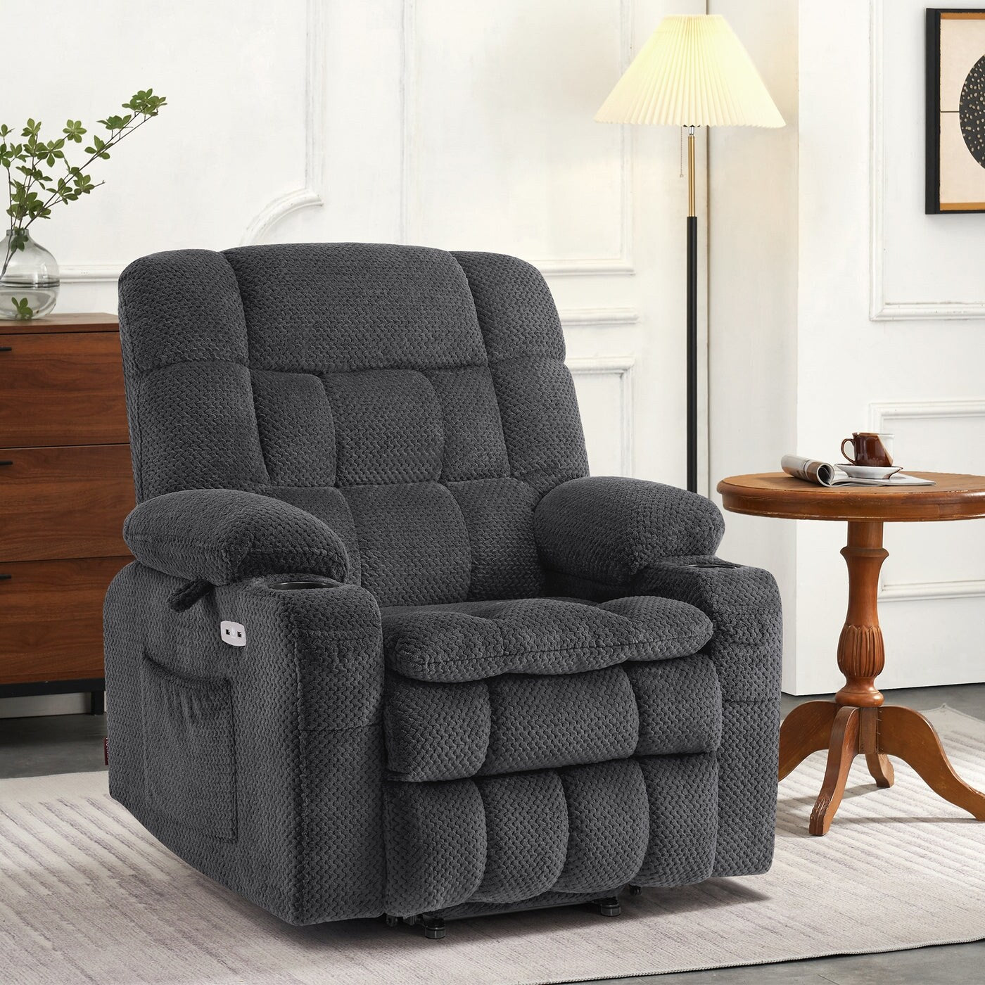 Fauteuil inclinable électrique à double moteur MCombo, petit format, avec massage et chauffage, positions infinies, ports USB, tissu 7893