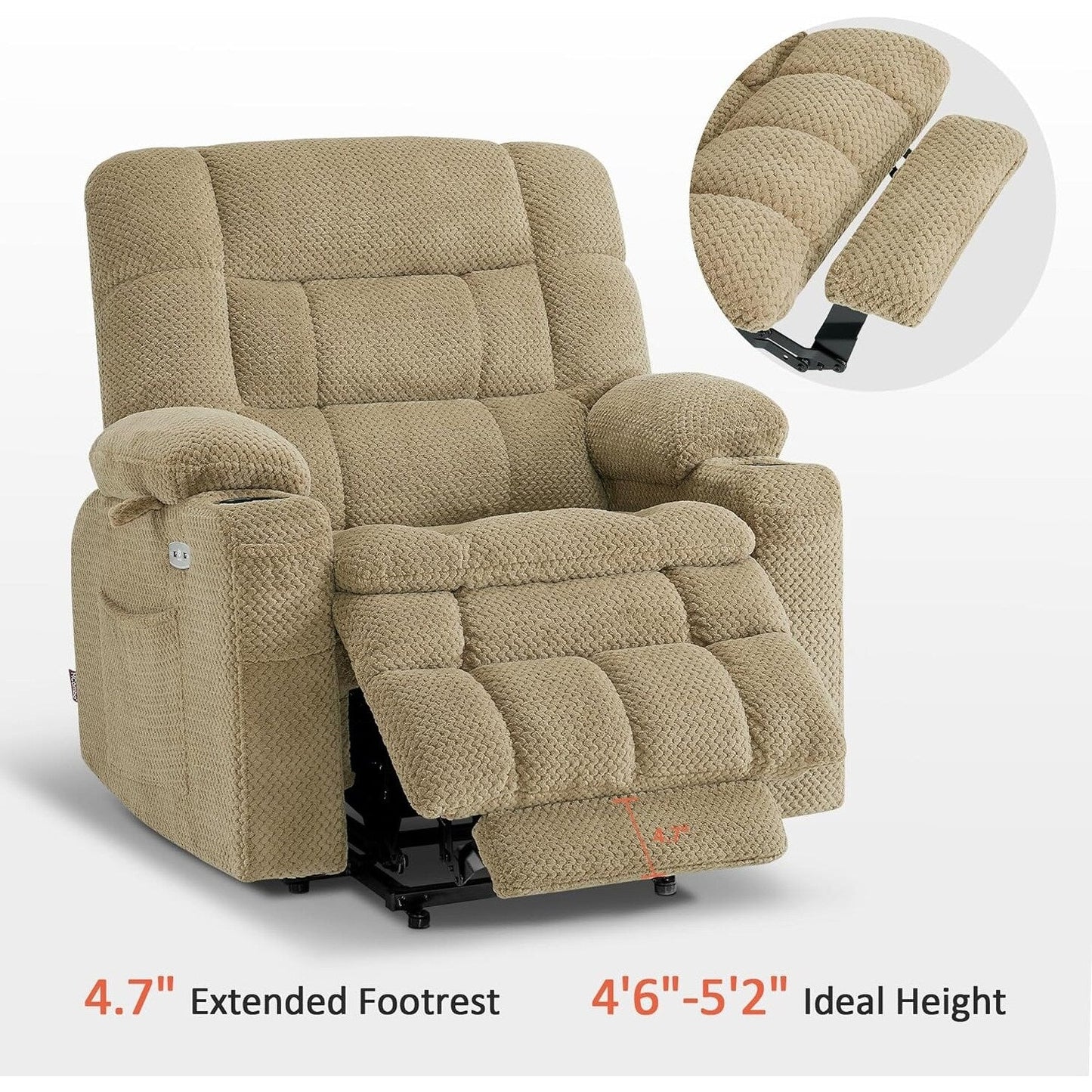 Fauteuil inclinable releveur électrique à double moteur MCombo avec massage et chauffage, positions infinies, tissu R7894 (petit-large)