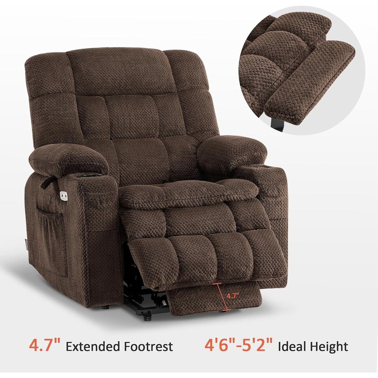 Fauteuil inclinable releveur électrique à double moteur MCombo avec massage et chauffage, positions infinies, tissu R7894 (petit-large)