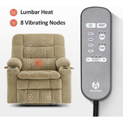 Fauteuil inclinable releveur électrique à double moteur MCombo avec massage et chauffage, positions infinies, tissu R7894 (petit-large)