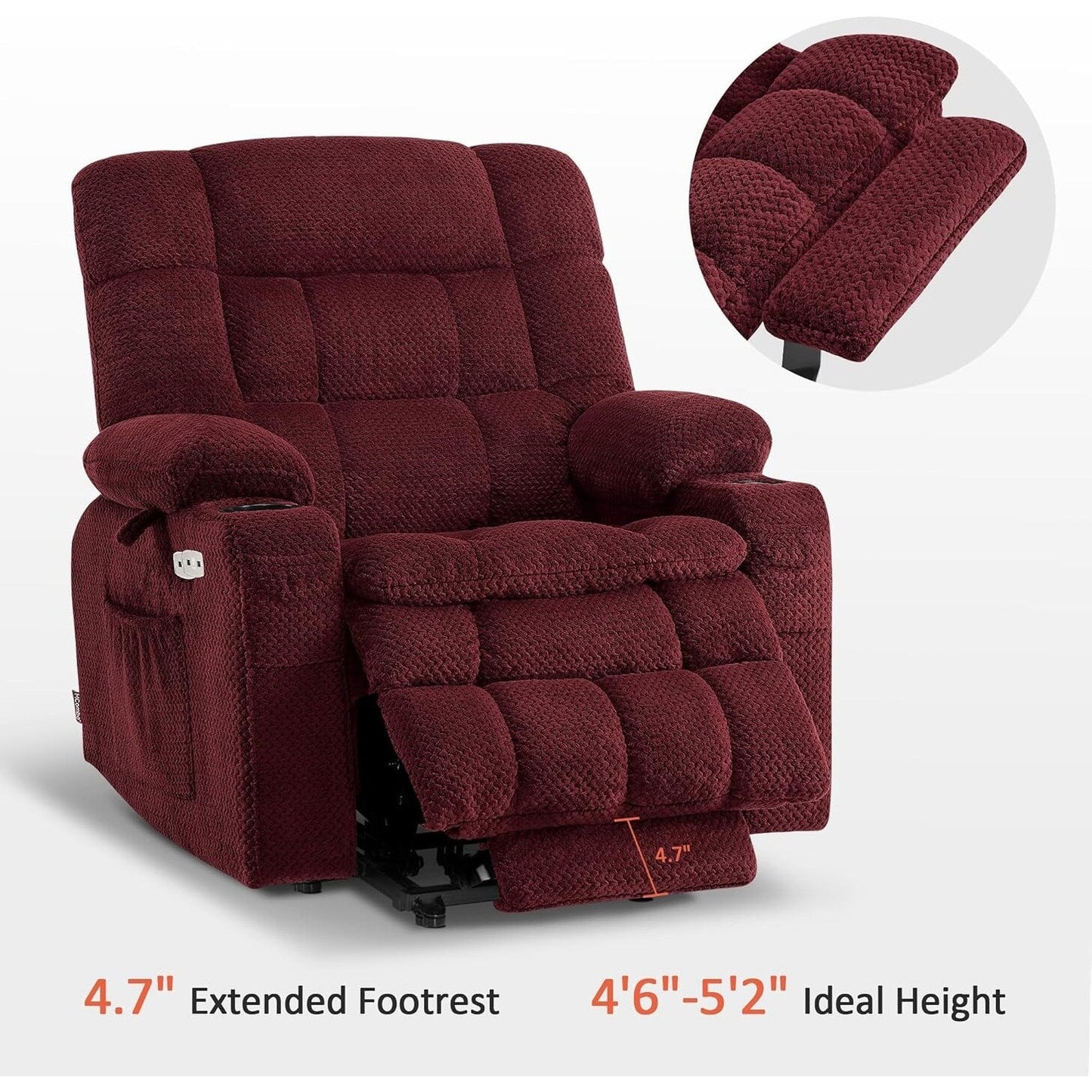 Fauteuil inclinable releveur électrique à double moteur MCombo avec massage et chauffage, positions infinies, tissu R7894 (petit-large)