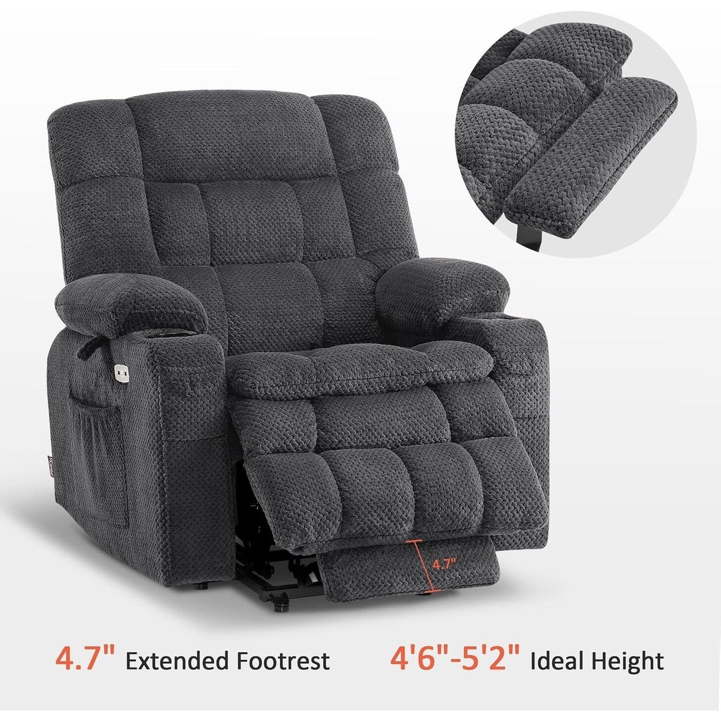 Fauteuil inclinable releveur électrique à double moteur MCombo avec massage et chauffage, positions infinies, tissu R7894 (petit-large)