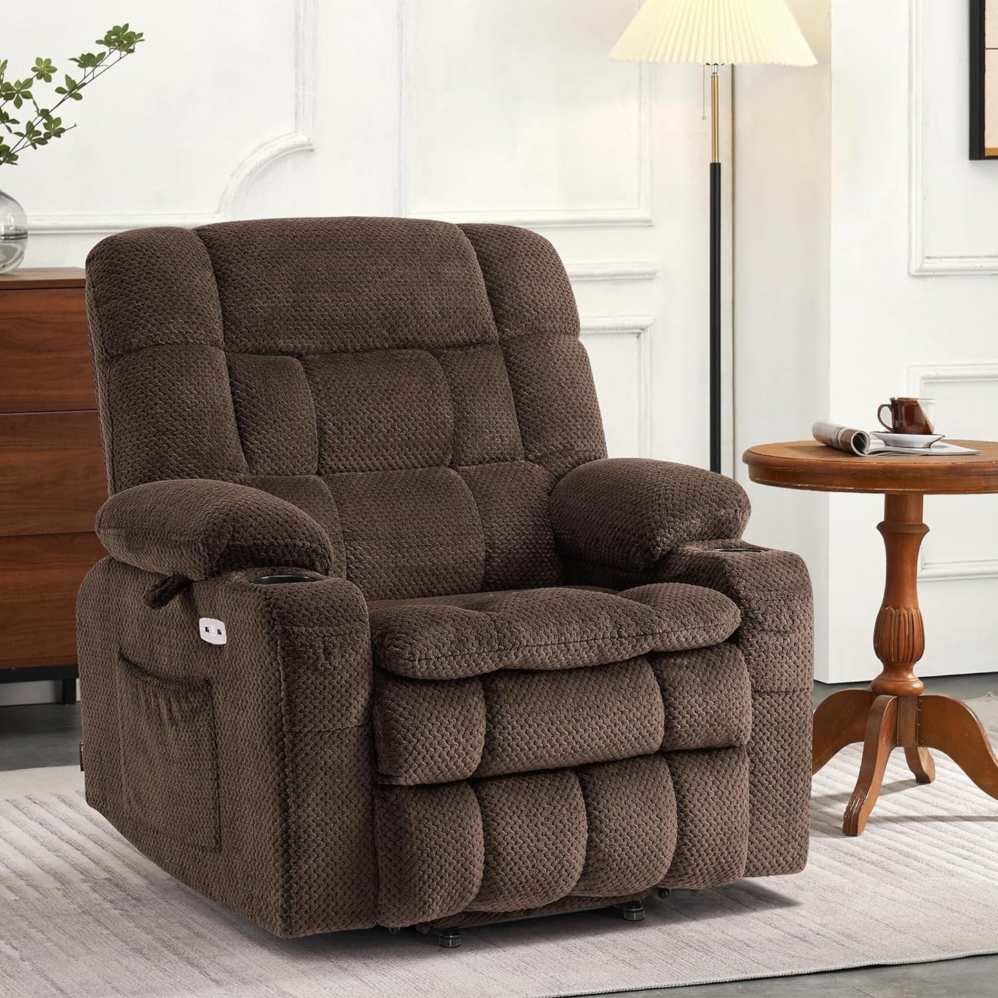 Fauteuil inclinable releveur électrique à double moteur MCombo avec massage et chauffage, positions infinies, tissu R7894 (petit-large)