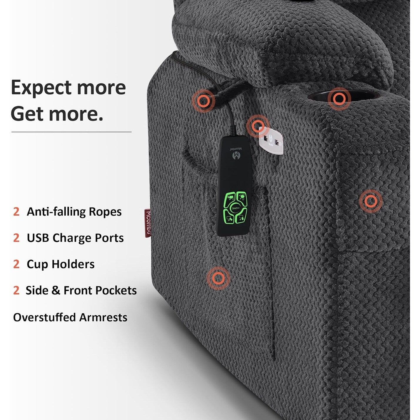 Fauteuil inclinable releveur électrique à double moteur MCombo avec massage et chauffage, positions infinies, tissu R7894 (petit-large)