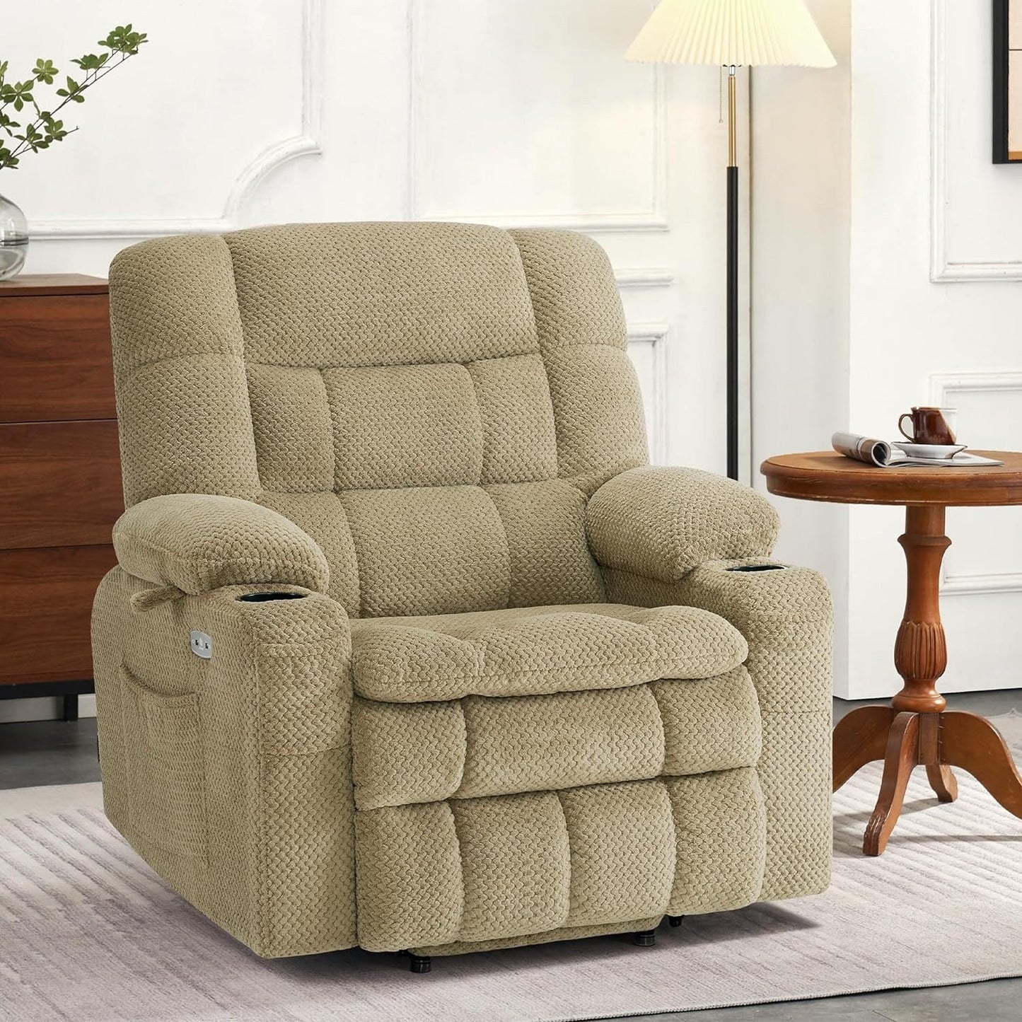 Fauteuil inclinable releveur électrique à double moteur MCombo avec massage et chauffage, positions infinies, tissu R7894 (petit-large)