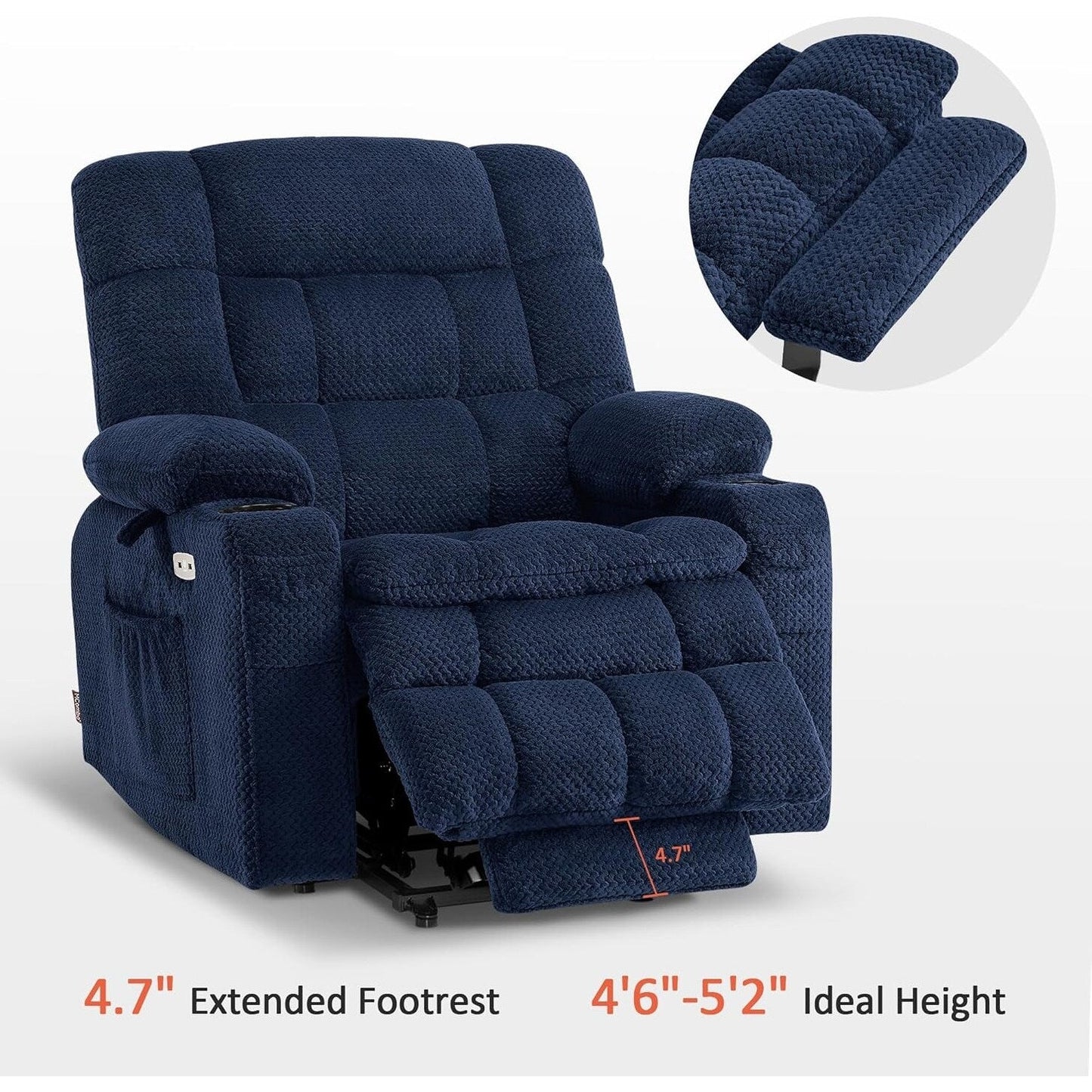 Fauteuil inclinable releveur électrique à double moteur MCombo avec massage et chauffage, positions infinies, tissu R7894 (petit-large)