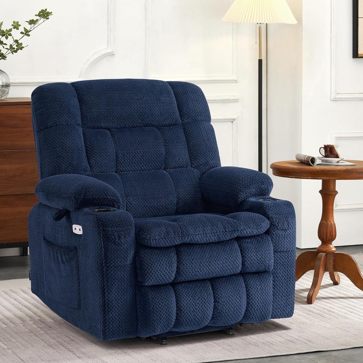 Fauteuil inclinable releveur électrique à double moteur MCombo avec massage et chauffage, positions infinies, tissu R7894 (petit-large)