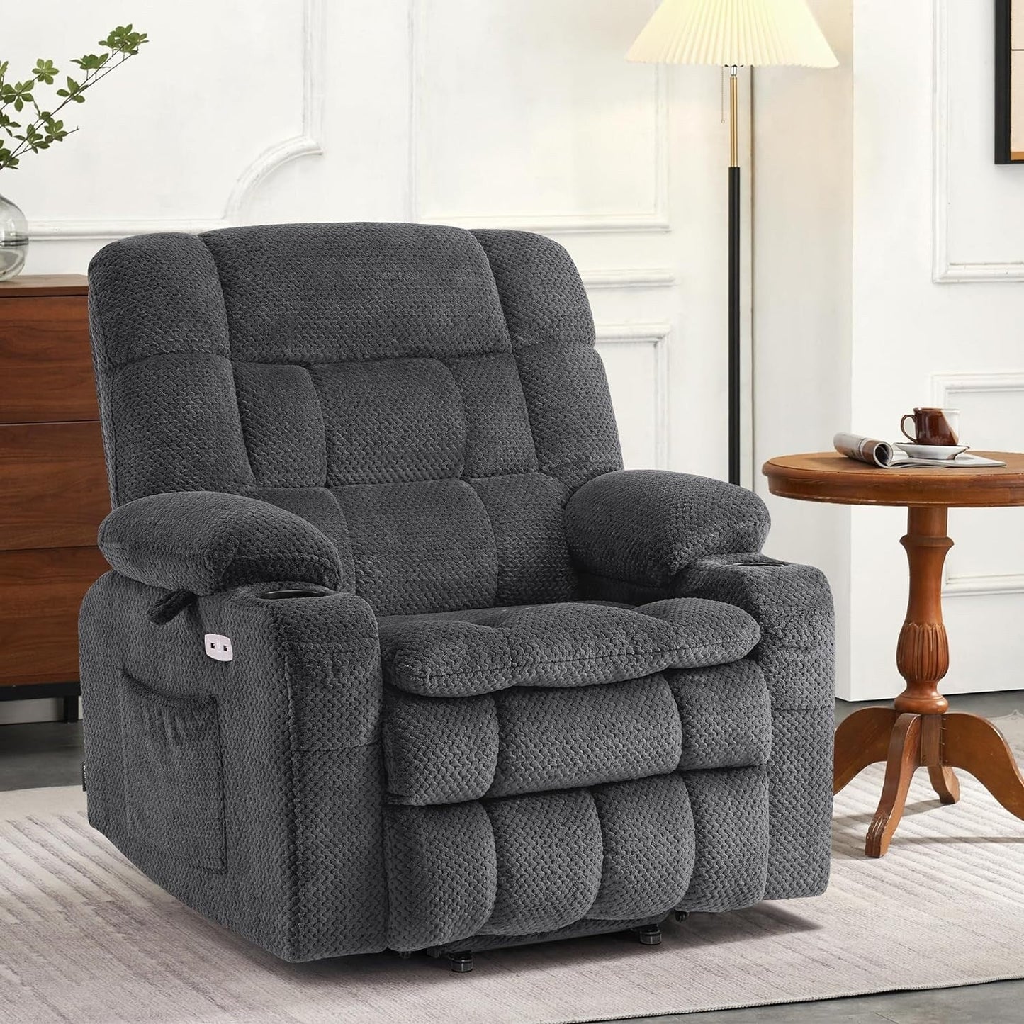Fauteuil inclinable releveur électrique à double moteur MCombo avec massage et chauffage, positions infinies, tissu R7894 (petit-large)