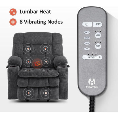 Fauteuil inclinable releveur électrique à double moteur MCombo avec massage et chauffage, positions infinies, tissu R7894 (petit-large)