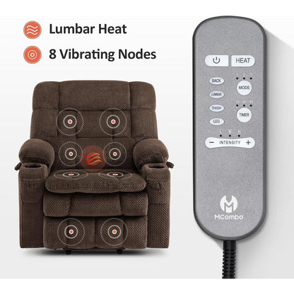 Fauteuil inclinable releveur électrique à double moteur MCombo avec massage et chauffage, positions infinies, tissu R7894 (petit-large)