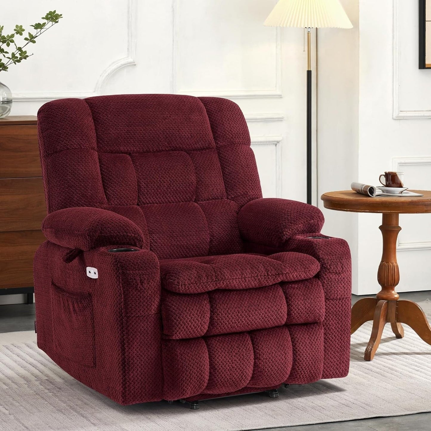 Fauteuil inclinable releveur électrique à double moteur MCombo avec massage et chauffage, positions infinies, tissu R7894 (petit-large)