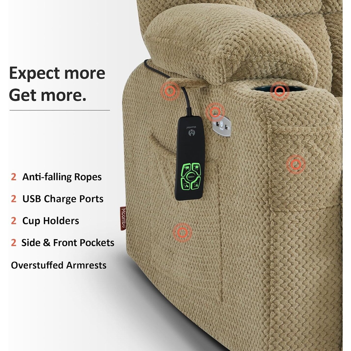 Fauteuil inclinable releveur électrique à double moteur MCombo avec massage et chauffage, positions infinies, tissu R7894 (petit-large)