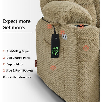 Fauteuil inclinable releveur électrique à double moteur MCombo avec massage et chauffage, positions infinies, tissu R7894 (petit-large)