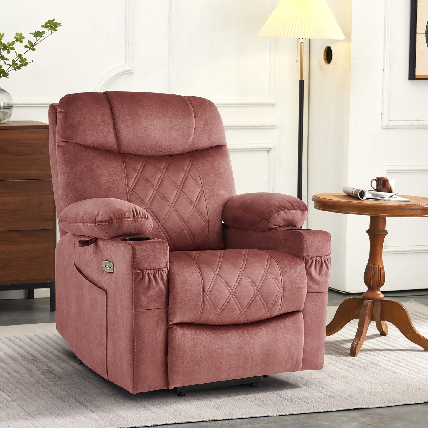 Fauteuil inclinable électrique à double moteur MCombo, petit, avec massage, double chauffage, appui-tête réglable, tissu 7222