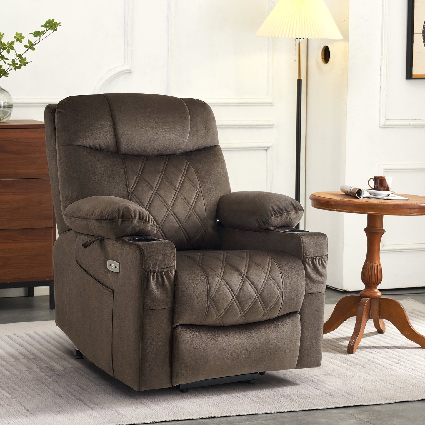 Fauteuil inclinable électrique à double moteur MCombo, petit, avec massage, double chauffage, appui-tête réglable, tissu 7222