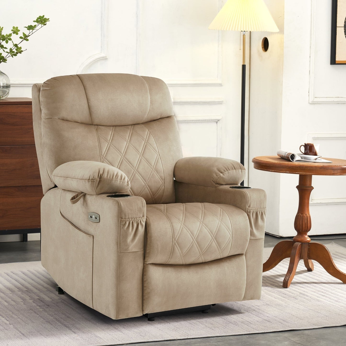 Fauteuil inclinable électrique à double moteur MCombo, petit, avec massage, double chauffage, appui-tête réglable, tissu 7222