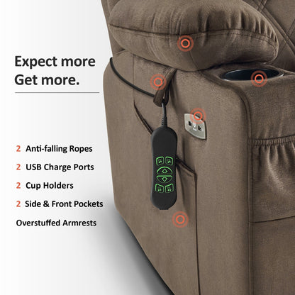 Fauteuil inclinable électrique à double moteur MCombo, petit, avec massage, double chauffage, appui-tête réglable, tissu 7222
