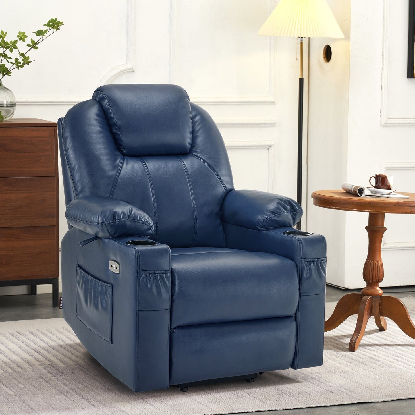 Fauteuil inclinable électrique MCombo Small avec massage et chauffage pour personnes âgées, 3 positions et ports USB, similicuir 7141