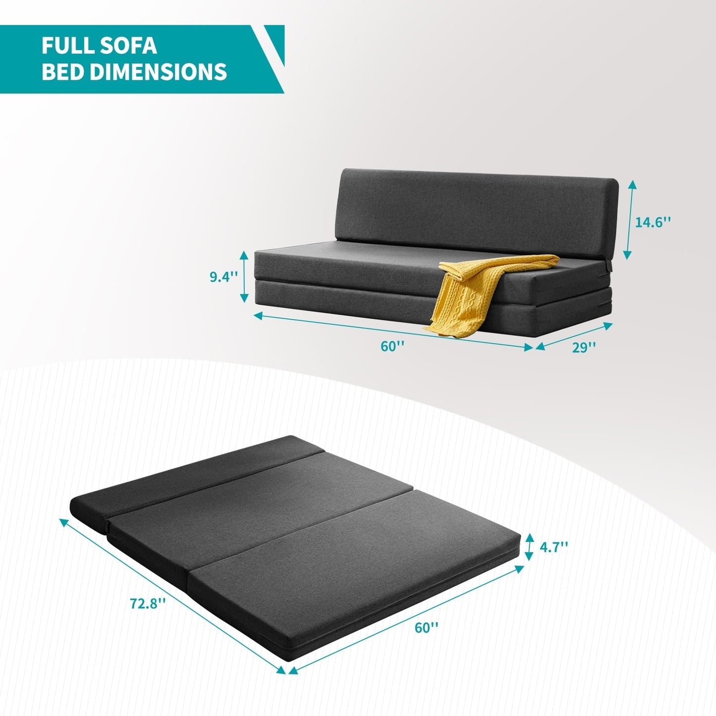 Canapé-lit pliant Mixoy, canapé-lit pliant, fauteuil-lit pour salon, matelas de sol convertible rembourré