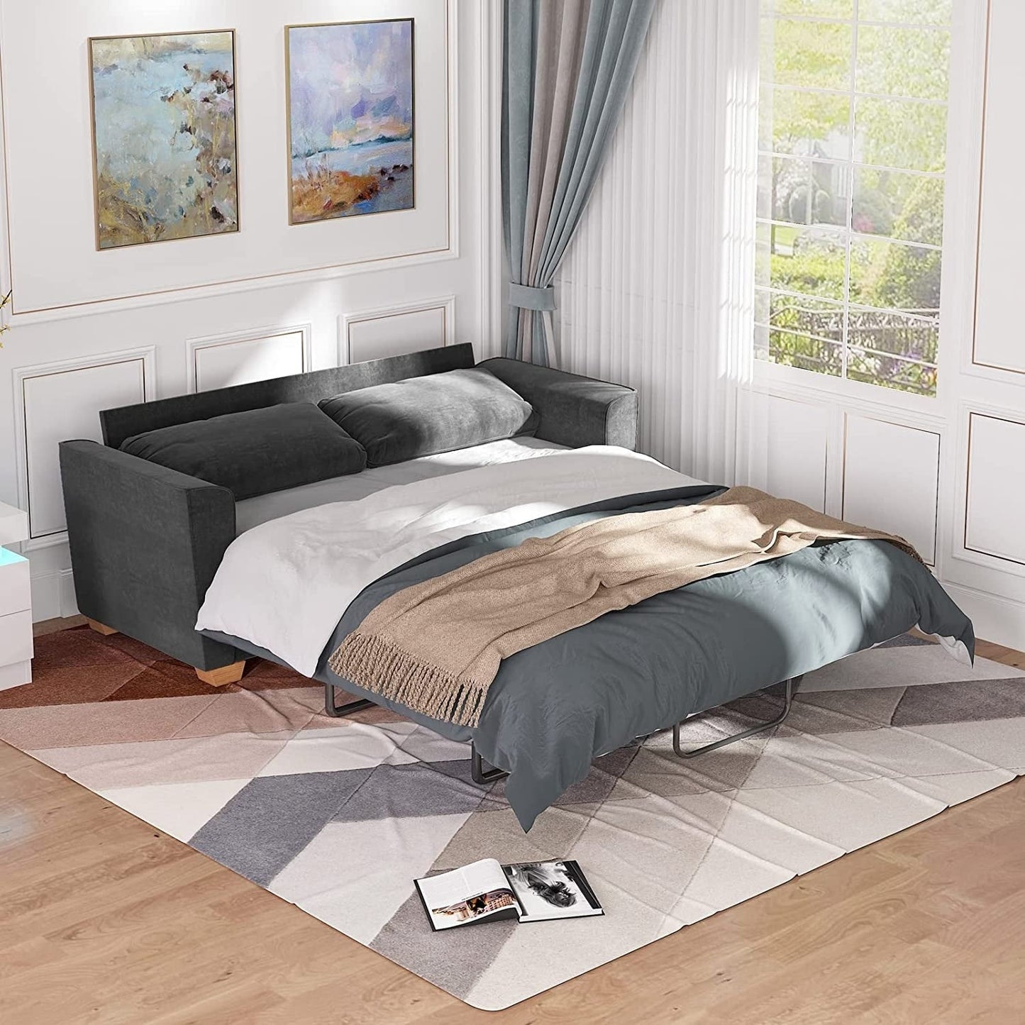 Canapé-lit gigogne moderne Mixoy, canapé-lit causeuse en velours