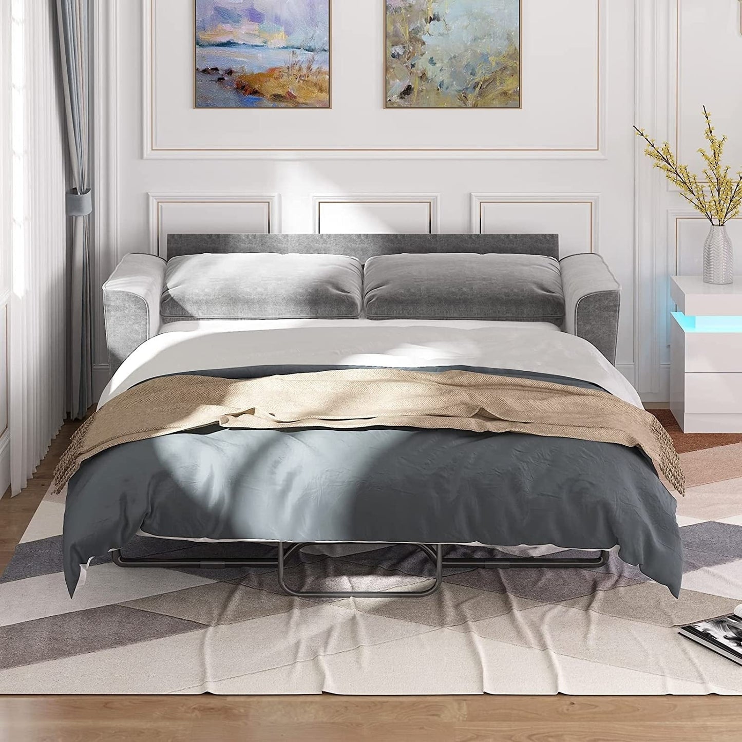 Canapé-lit gigogne moderne Mixoy, canapé-lit causeuse en velours