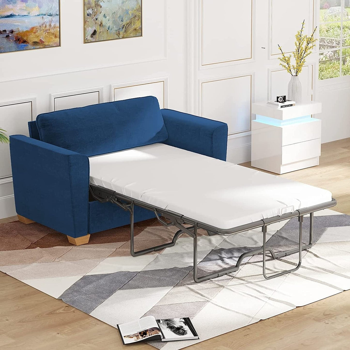 Canapé-lit gigogne moderne Mixoy, canapé-lit causeuse en velours