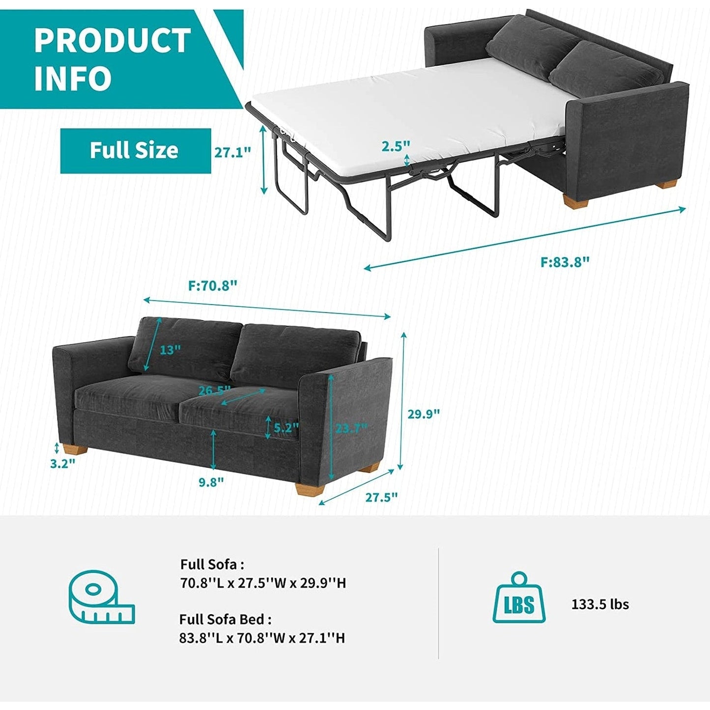 Canapé-lit gigogne moderne Mixoy, canapé-lit causeuse en velours