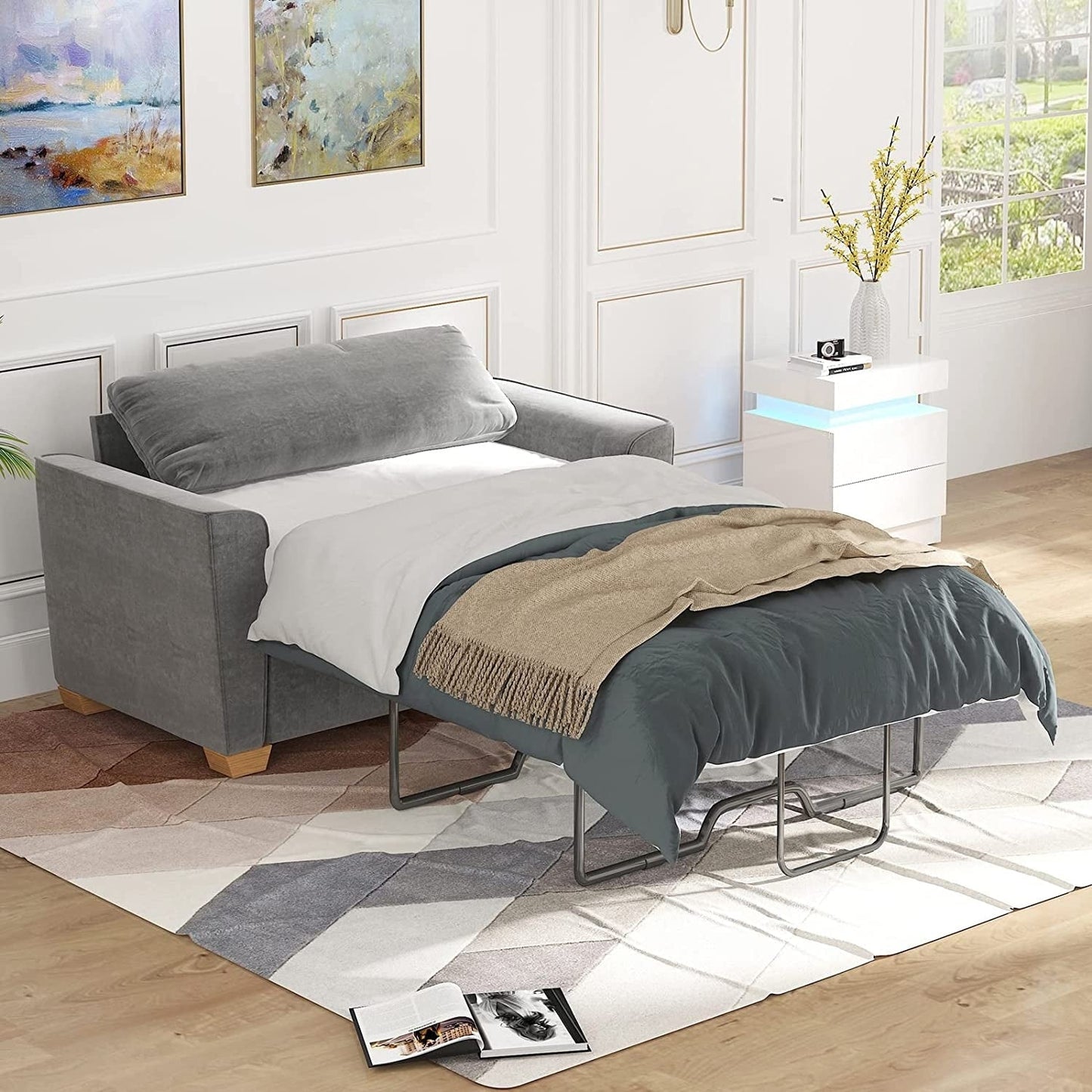 Canapé-lit gigogne moderne Mixoy, canapé-lit causeuse en velours