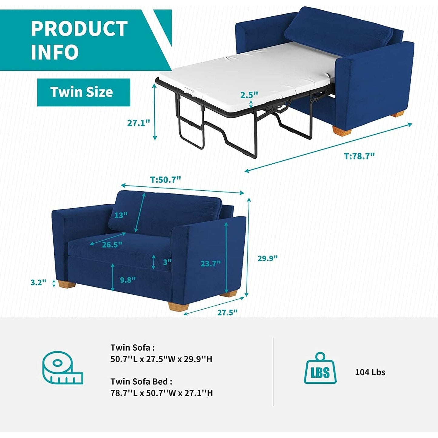 Canapé-lit gigogne moderne Mixoy, canapé-lit causeuse en velours