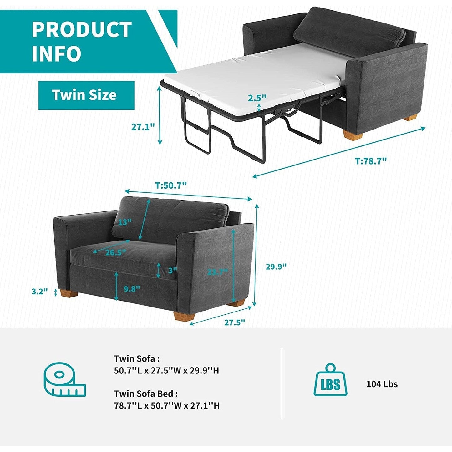Canapé-lit gigogne moderne Mixoy, canapé-lit causeuse en velours