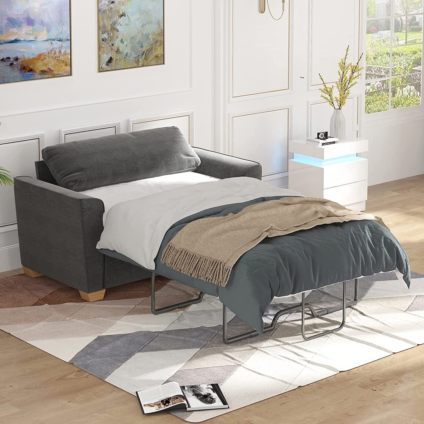 Canapé-lit gigogne moderne Mixoy, canapé-lit causeuse en velours