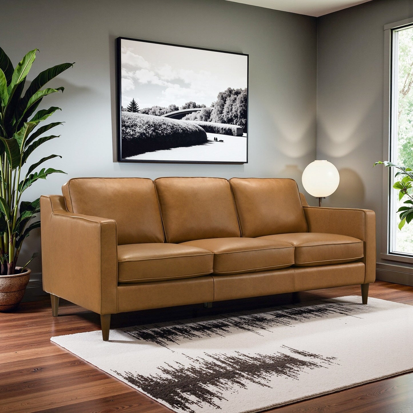 Canapés Madeline Mid Century Modern Furniture en cuir véritable couleur cognac