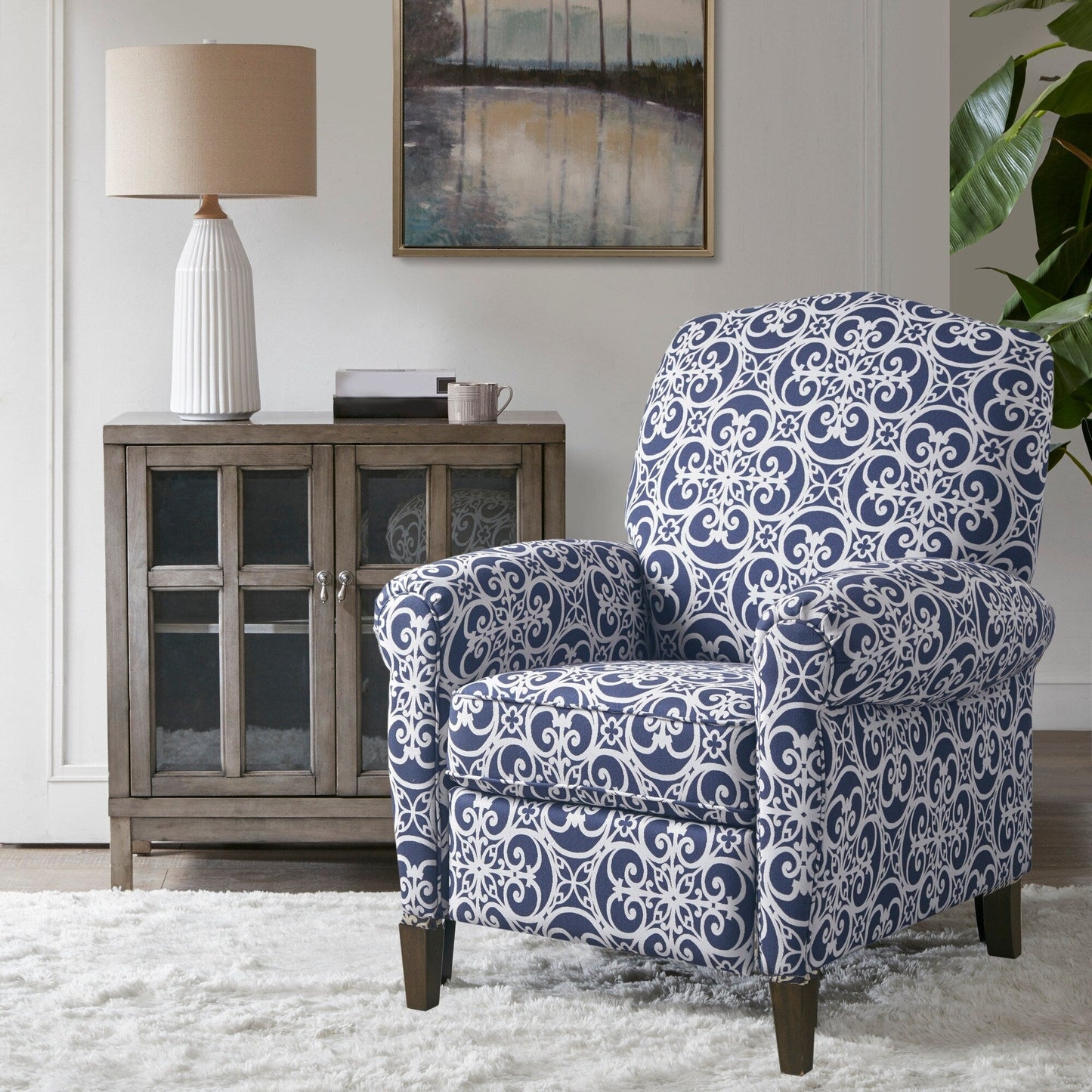 Fauteuil inclinable rembourré en bois massif Oscar de Madison Park avec accoudoirs roulés