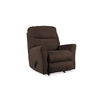Fauteuil inclinable à bascule manuel Maine, polyester et nylon brun noyer