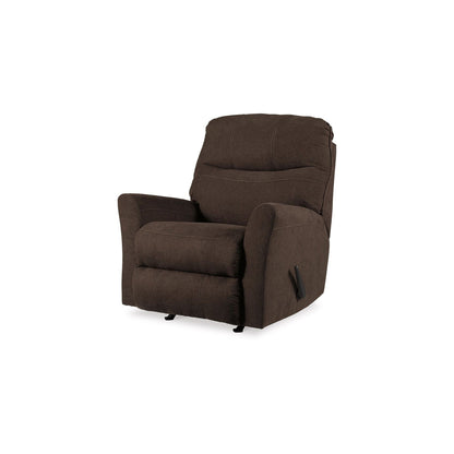 Fauteuil inclinable à bascule manuel Maine, polyester et nylon brun noyer