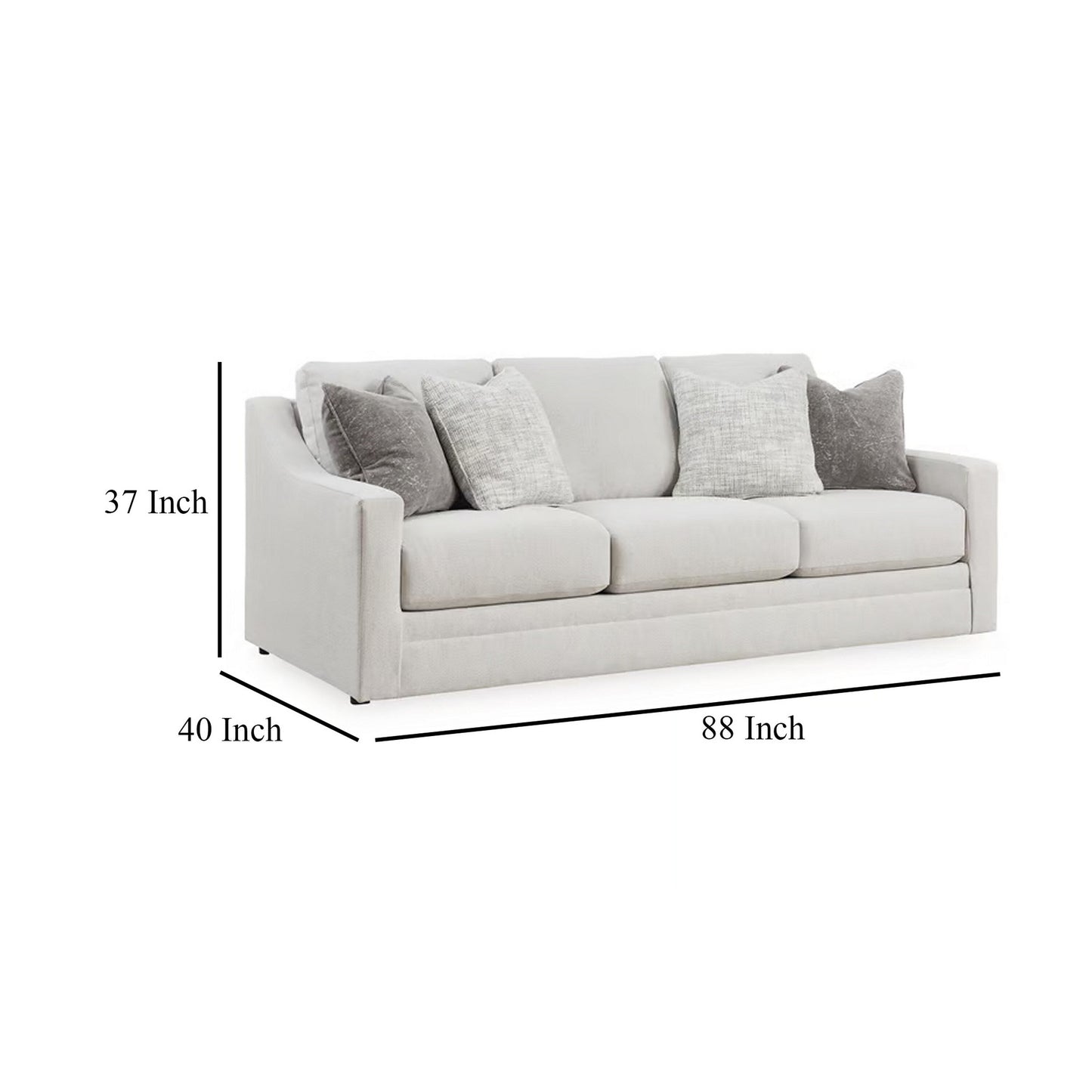 Canapé Maite, polyester gris craie moderne, 4 coussins décoratifs, 223 cm