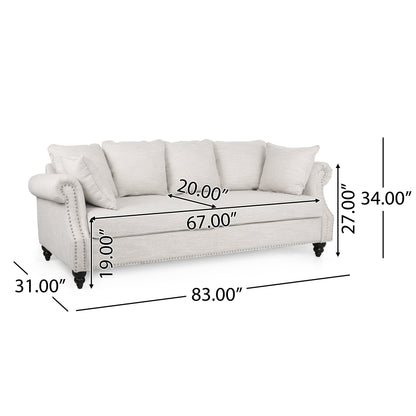 Canapé 3 places Manbow en tissu avec coussin et bordure cloutée par Christopher Knight Home