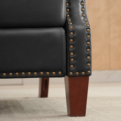 Fauteuil inclinable en cuir véritable avec dossier multi-angles et pieds en bois massif