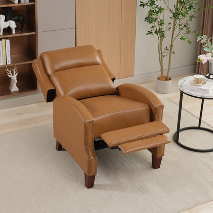 Fauteuil inclinable en cuir véritable avec dossier multi-angles et pieds en bois massif