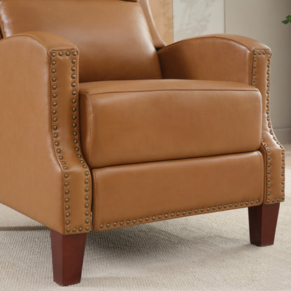 Fauteuil inclinable en cuir véritable avec dossier multi-angles et pieds en bois massif