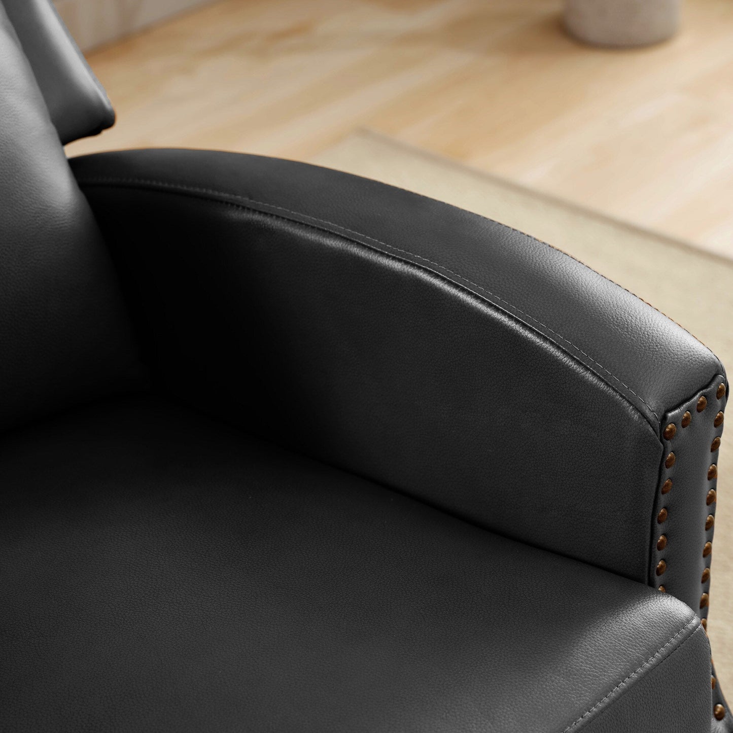 Fauteuil inclinable en cuir véritable avec dossier multi-angles et pieds en bois massif