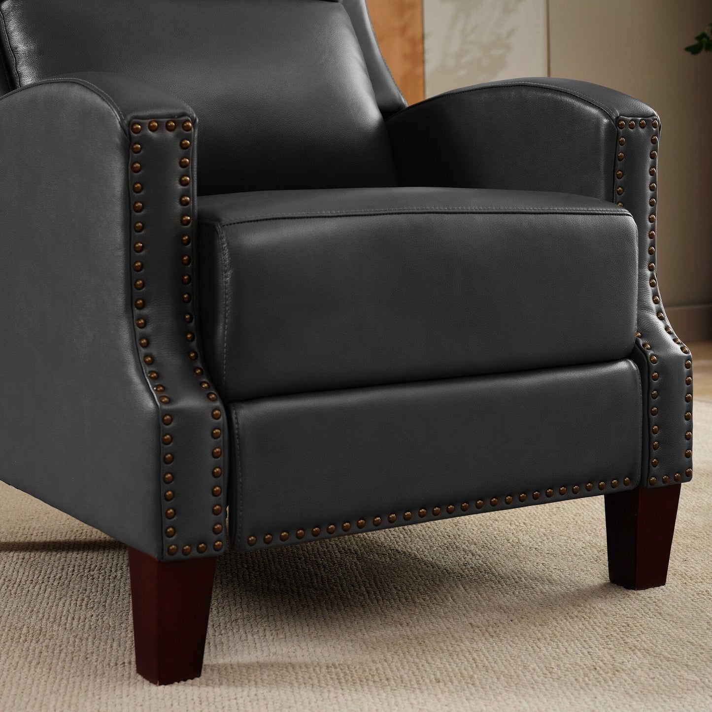 Fauteuil inclinable en cuir véritable avec dossier multi-angles et pieds en bois massif