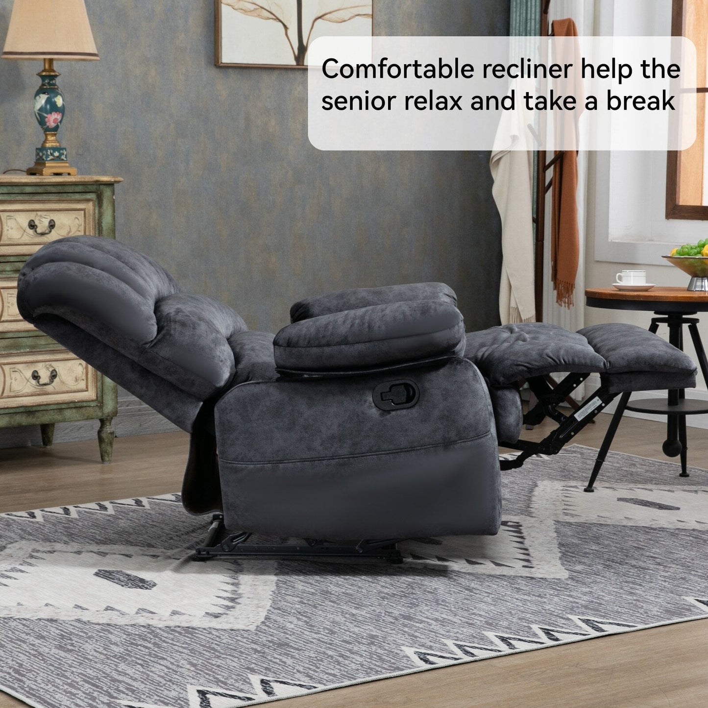 Fauteuil inclinable manuel en tissu pour salon – Fauteuil de salon confortable, design classique, structure robuste