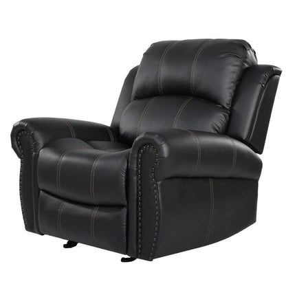 Fauteuil inclinable manuel, garniture cloutée, similicuir noir moelleux