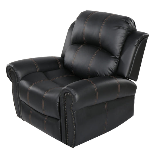 Fauteuil inclinable manuel, garniture cloutée, similicuir noir moelleux