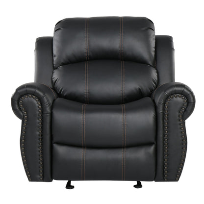 Fauteuil inclinable manuel, garniture cloutée, similicuir noir moelleux