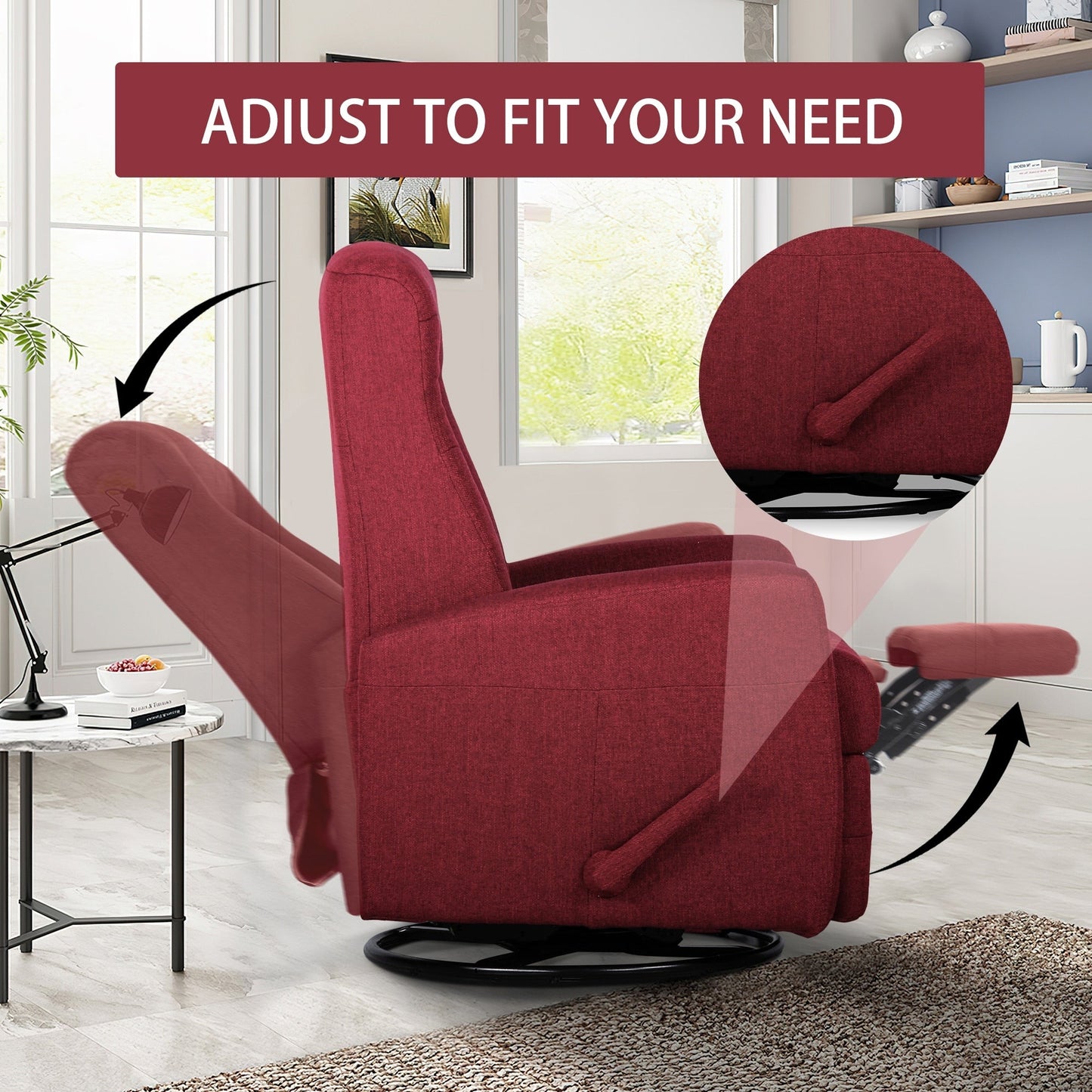 Fauteuil inclinable pivotant à bascule de 29,5 pouces de largeur