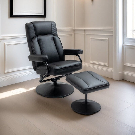 Fauteuil inclinable manuel en cuir synthétique avec base pivotante et repose-pieds, dossier réglable et rembourrage confortable pour la maison ou le bureau